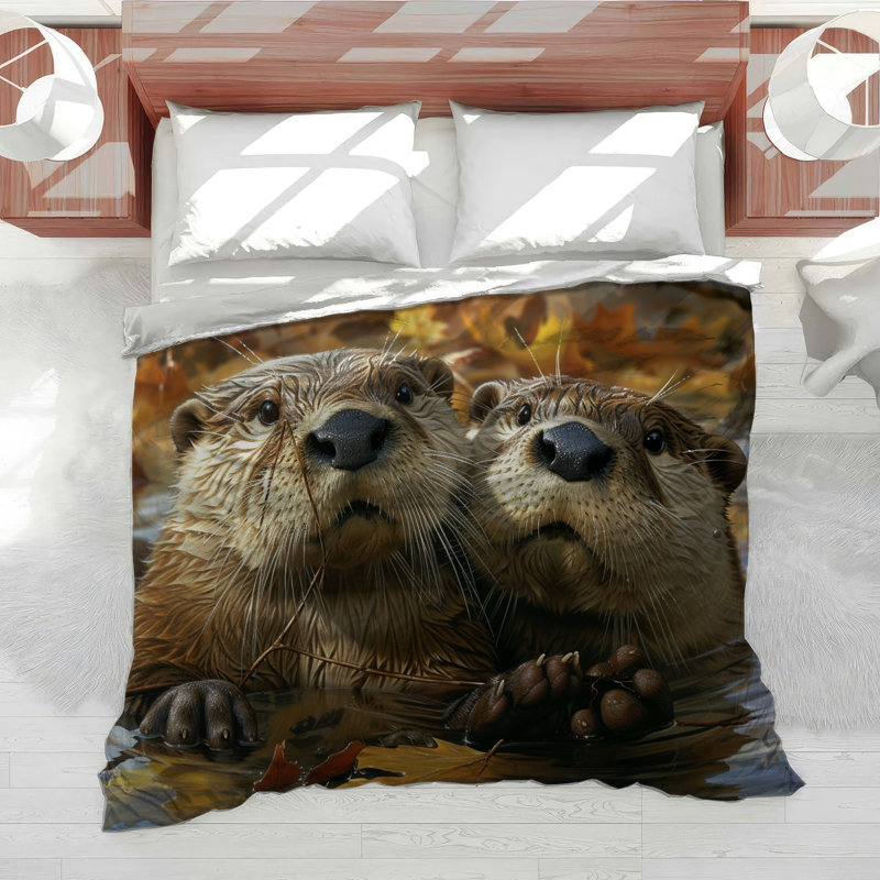 Otters Wildlife Microfiber Duvet Cover, Queen Duvet Cover