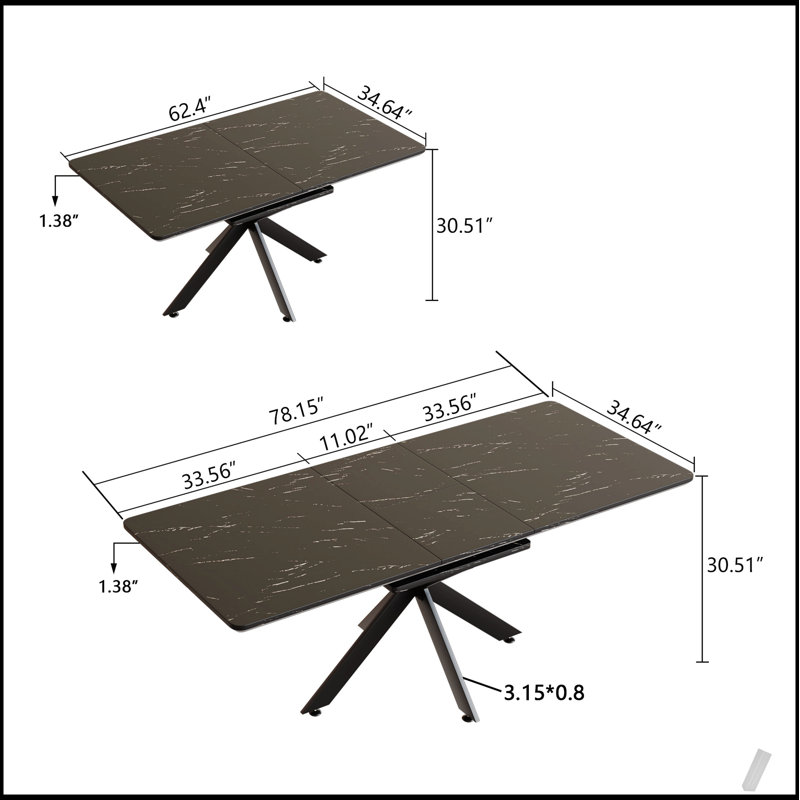 Table de salle à manger extensible avec un design moderne Mid-Century, parfaite pour les réunions de famille et une utilisation polyvalente