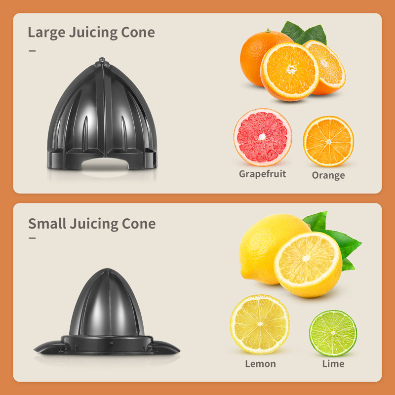 Electric Citrus Juicer, Easy Press Orange Juice Squeezer for Orange, Lemon, and Grapefruit, with Two Interchangeable Cones, Brushed Stainless Steel (240V)