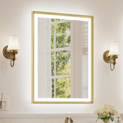 Modern Bathroom LED Mirror with Tempered Glass, Beveled Frame Vanity  Aluminum Frame Wall Mirror