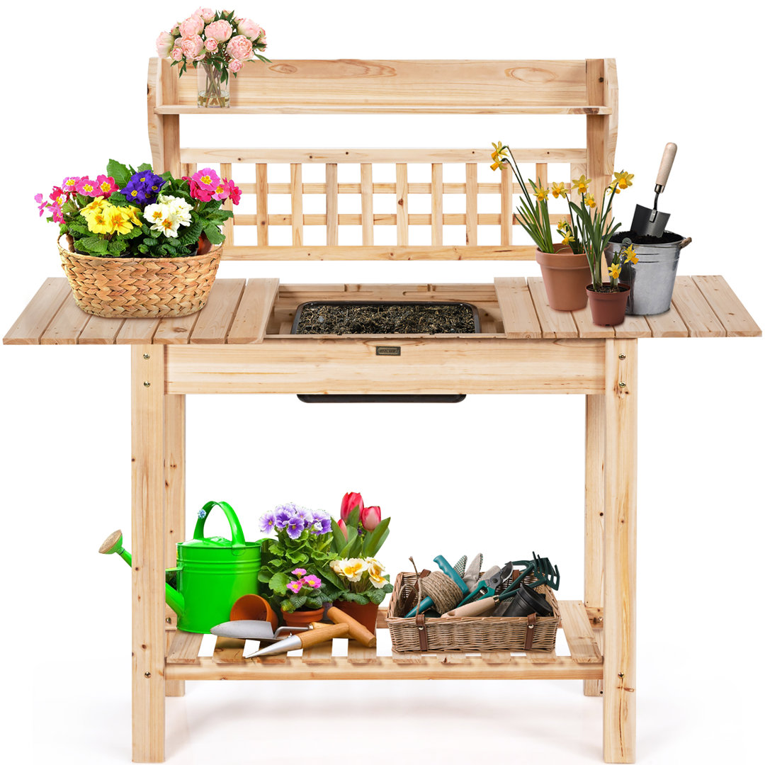Chrystyna Fir Wood Potting Bench Arlmont & Co.