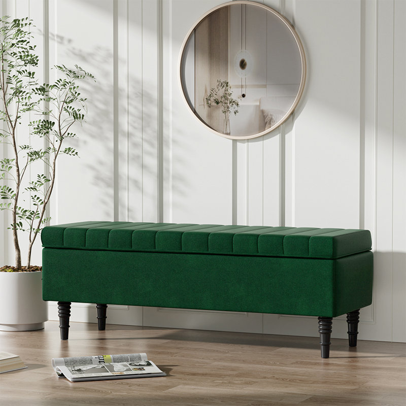 Ethier Velvet Upholstered Storage Bench, Green