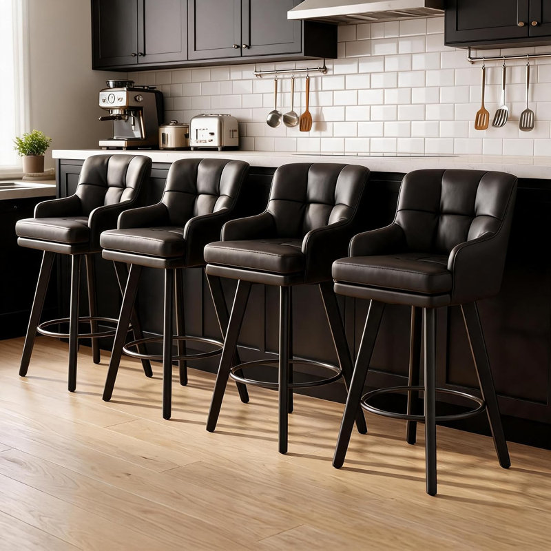 Ensemble de 2 tabourets de bar pivotants, chaises de bar rembourrées en PU, Noir, noir, noir, noir, 2