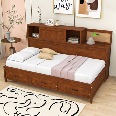 Mayores Daybed with 3 Storage Drawers, Shelves, and USB Ports by Millwood Pines