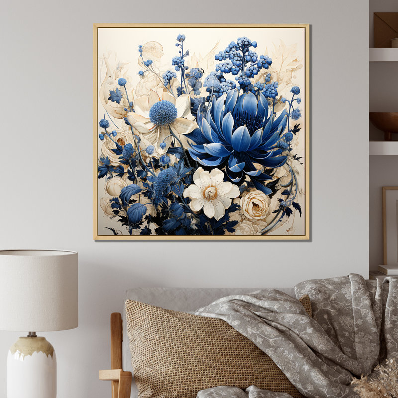 «Blue Bonnets White Flowers Bouquet I», reproduction d'art sur toile, H 16 po x l 16 po x P 1 po, Naturel