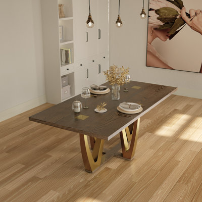 Table de salle à manger en bois 78 po avec base en or poli