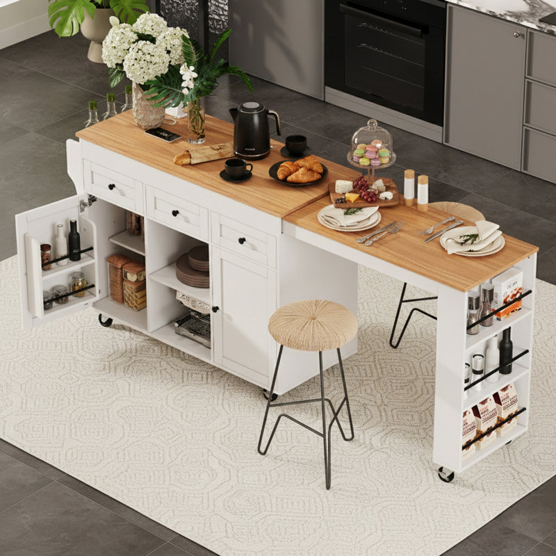 Lark Manor Rolling Kitchen Island With Extendable Dining Table And ...