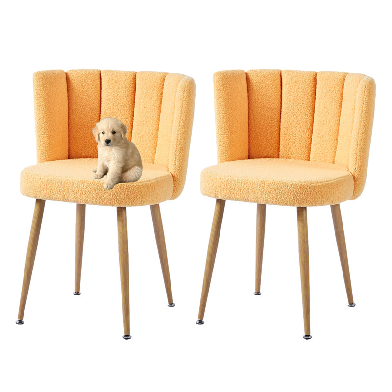 Modern Lotus Backrest Fabric Upholstered Dining Chair (Set of 2), Orange