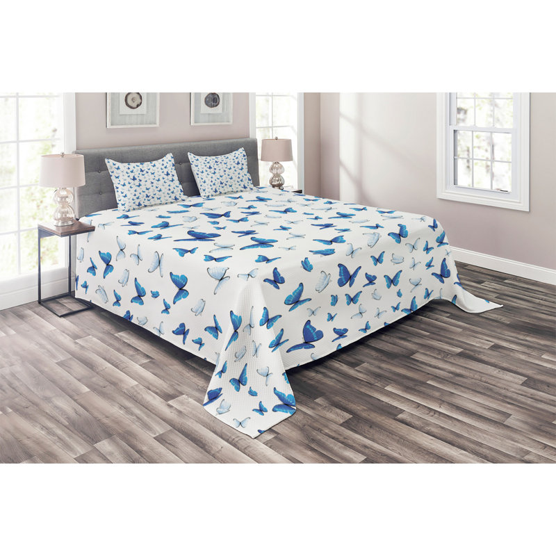 Butterflies Polyester Coverlet, King Bedspread + 2 Shams