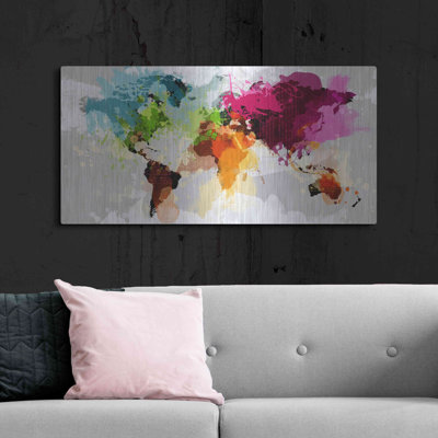 Luxe Metal Art 'Colourful World Map' By GraphINC, " Colourful World Map " by GraphINC