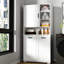 Laundry Hamper Cabinet With Doors - Shelf, Tilt-Out, Multiple Storage, Freestanding, Adjustable, White Adjustable Shelf Doors, Tilt-Out Hamper, White, Easy Maintenance, Freestanding