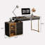 Bureau d'ordinateur pivotant de haute qualité, finition similicuir grainé, bureau pour bureau à domicile, bureau de direction en L, prise électrique, plateau en verre, montage très facile-133630982