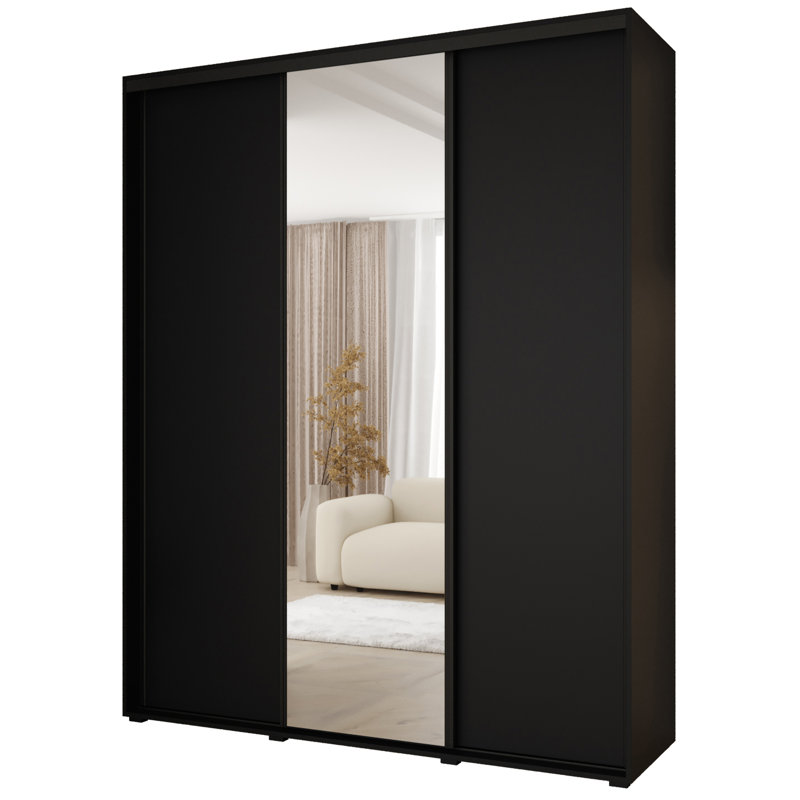 3 Door Manufactured Wood Wardrobe, Black, 235.2cm H x 190cm W x 45cm D