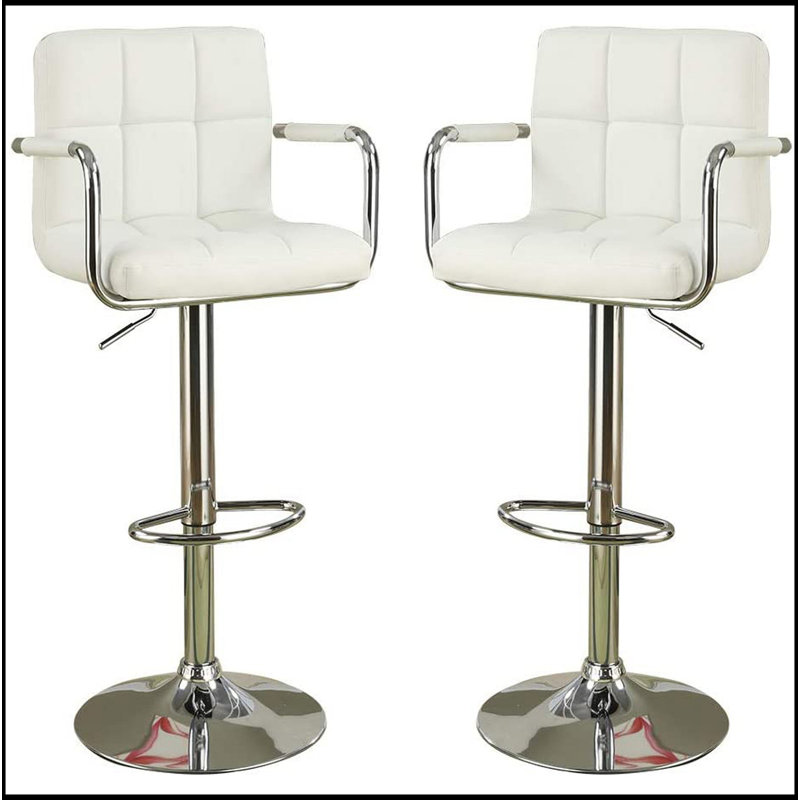 Ensemble de 2 tabourets de bar en similicuir et tabourets de bar à hauteur réglable, Blanc