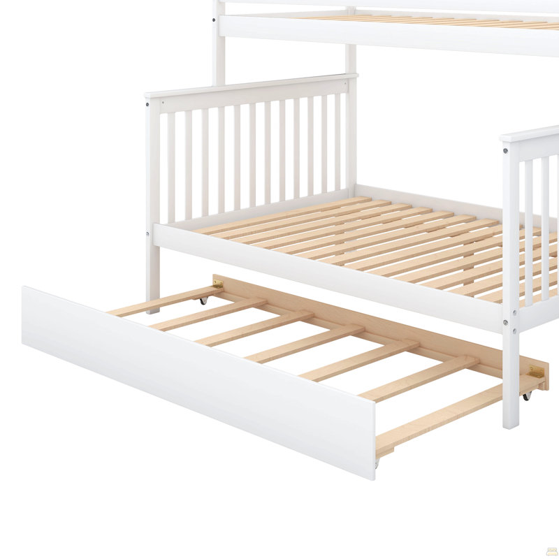 Lit simple superposé au dessus d'un lit double avec gigogne et escalier, Blanc