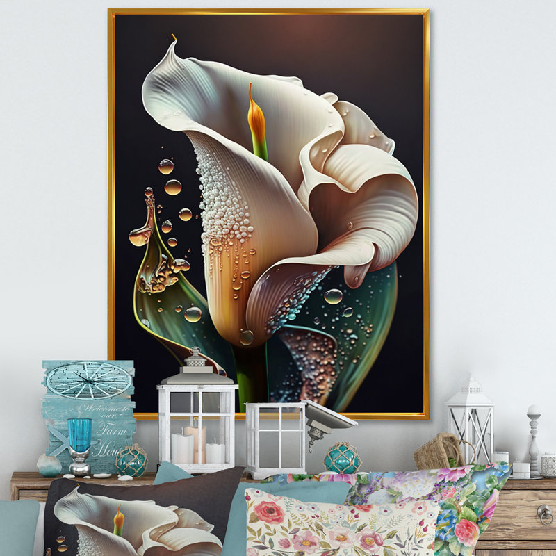 Fleur de lys Calla Gren et blanc II - art mural Lily, H 20 po x l 12 po x P 1 po, Cadre flottant doré