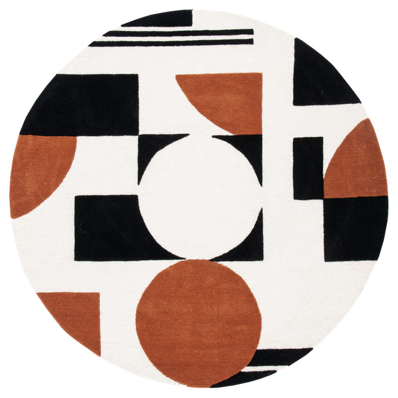 Antoni Handmade Wool Ivory/Black/Brown Rug, Round 4'