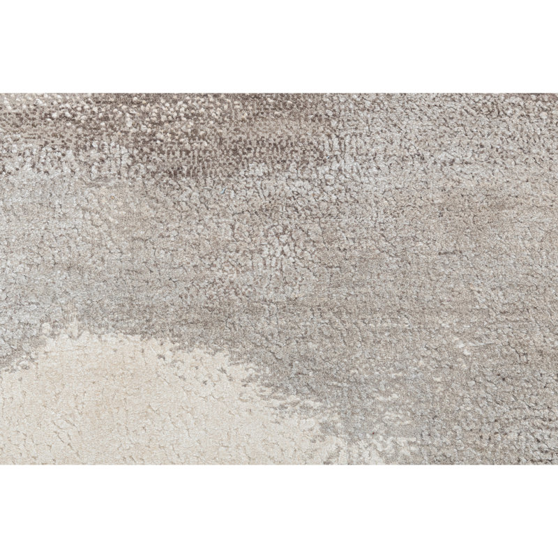 High-Quality Hand-Knotted Beige And Taupe Area Rug, Rectangle 9' x 12'