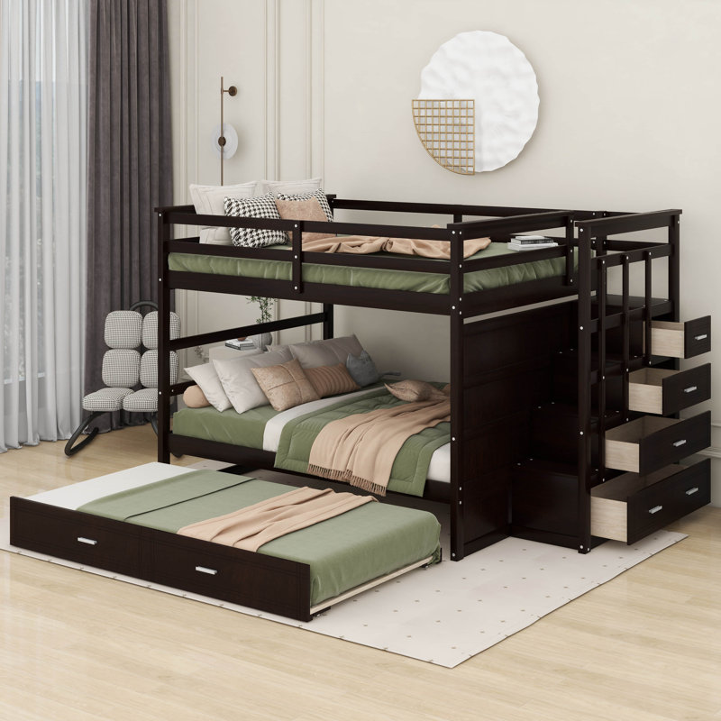 Hanli Kids Full Over Full Bunk with Trundle with Drawers, Espresso