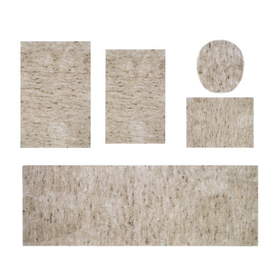 Luxury 5-Piece Microfiber Bath Rug Set, Ultra-Soft, Non-Slip Rubber Backing, Water Absorbent, Quick-Dry, Machine Washable Bathroom Rugs and Mats for Shower, Vanity, Tub and Toilet Lid Cover, Ivory