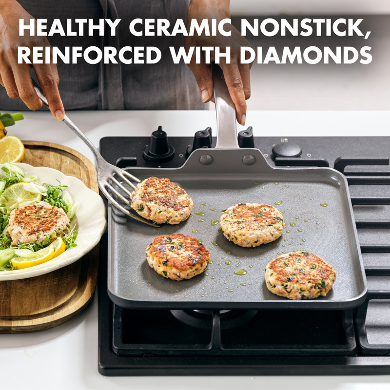 GreenPan Chatham Healthy Ceramic Nonstick 11" Square Griddle, Gray