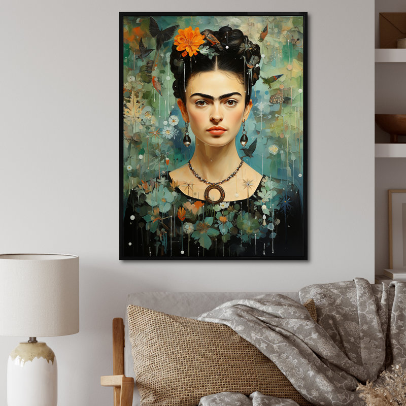 Camac sarcelle, corail, Mexique, art avec autoportrait - impression, H 32 po x l 16 po x P 1 po, Cadre flottant noir