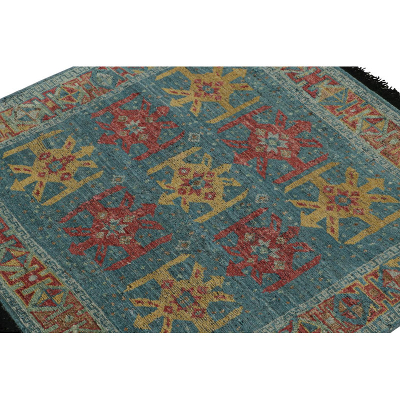 Burano Hand Knotted Wool Geometric Area Rug, Square 4'