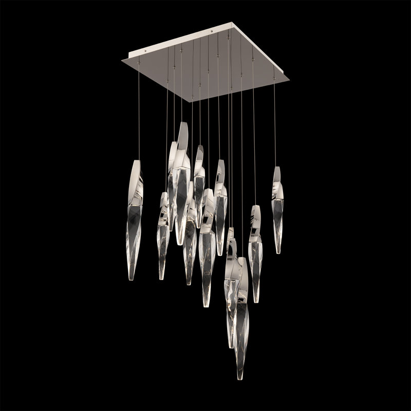 Kindjal 13 Light Crystal LED Multi-Light Pendant, Aged Brass