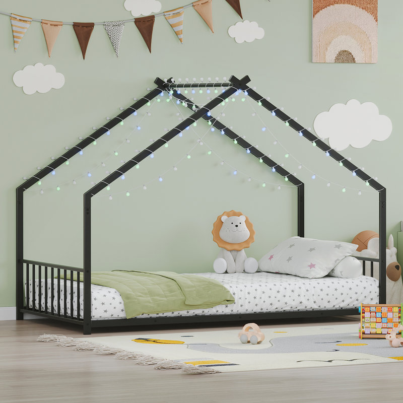 Children's Bed Frame with LED Light Strips, Twin, Black