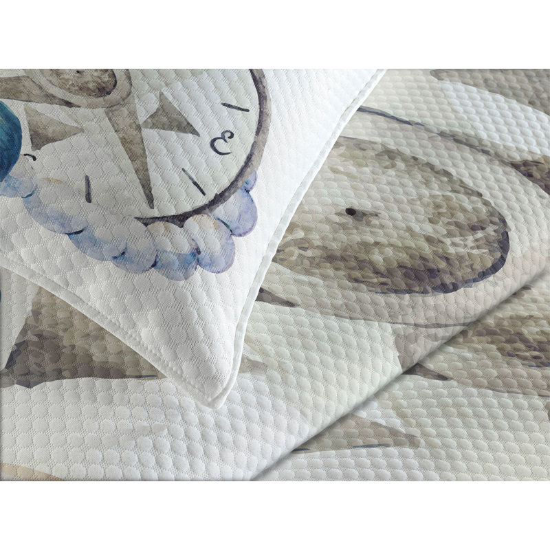 Ambesonne Compass Bedspread Set Watercolor Nautical Navy Blue Eggshell, King Bedspread + 2 Standard Shams