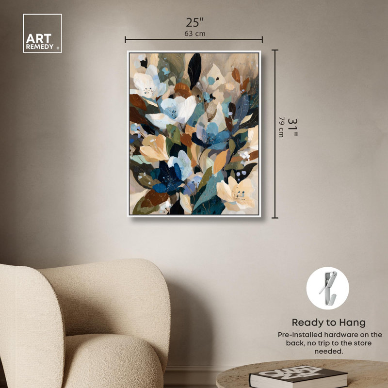 Impression sur toile Tealblue floral II par Art Remedy, H 36 po x l 45 po, Cadre doré