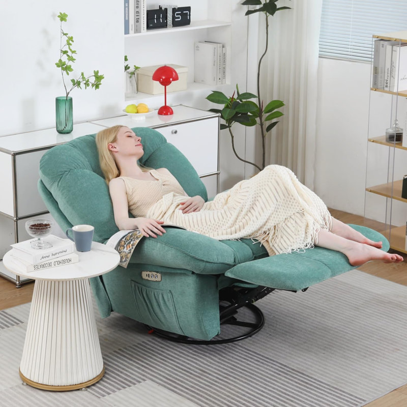 Swivel Zero Gravity Recliner Chair With Massage & Heat – Oversized Swivel Rocker Chair For Adults (set Of 2), Green