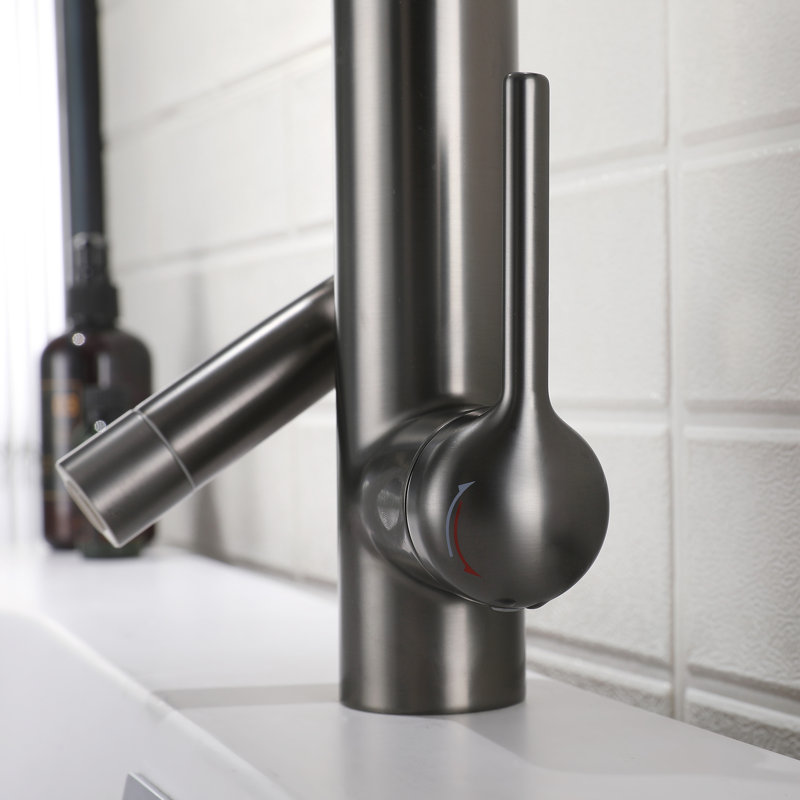 Single-Hole Single-Handle Bathroom Faucet With Drain Assembly, Gray