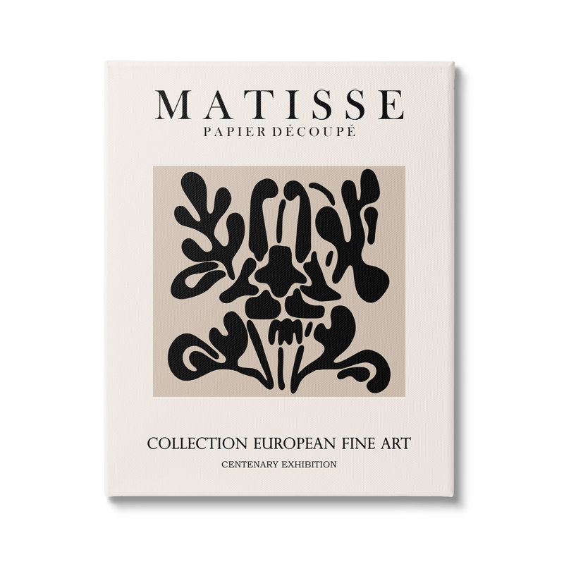 Abstrait, contemporain, motif floral noir, typographie matisse, Plaque murale, L 30 po x H 30 po