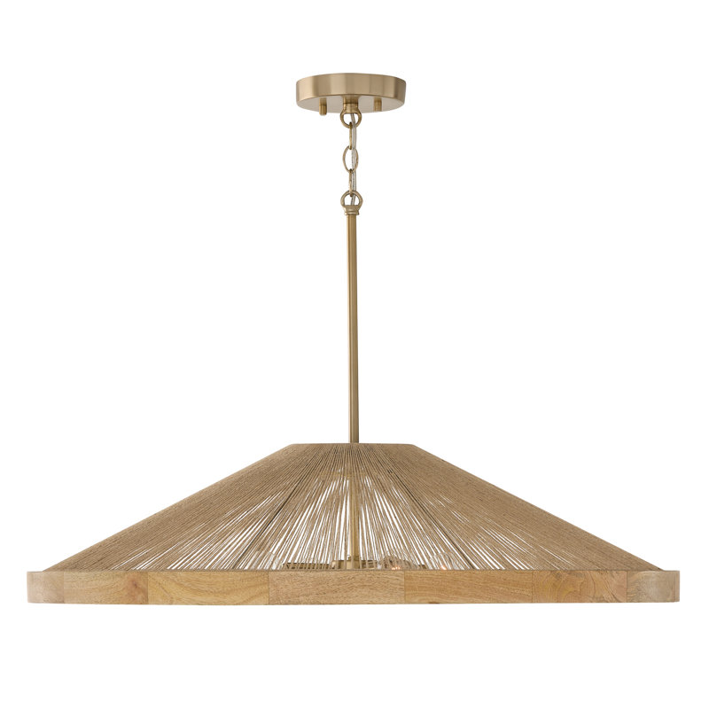31"W x 7.50"H 4-Light Pendant in Matte Brass and Handwrapped Natural Jute Rope