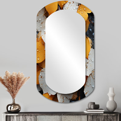 White Yellow Forest Leafs In Aspen Colorado - Usa Asymmetrical Decorative Mirror, Traditional Cylinder Large Wall Mirror, Printed Metal Art