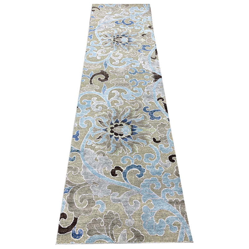 Hand Woven Silk and Wool Abstract Area Rug, Runner 2'6 x 9'