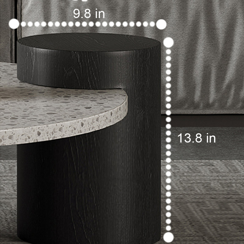 Table basse italienne ronde en terrazzo, H 13,8 po x L 31,5 po x l 31,5 po