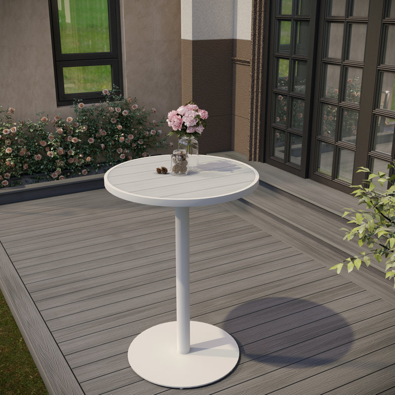 Table de bar d'extérieur ronde en composite blanc mat blanc mat 31,5 po x 31,5 po x 43,31 po, 31 1/2 po