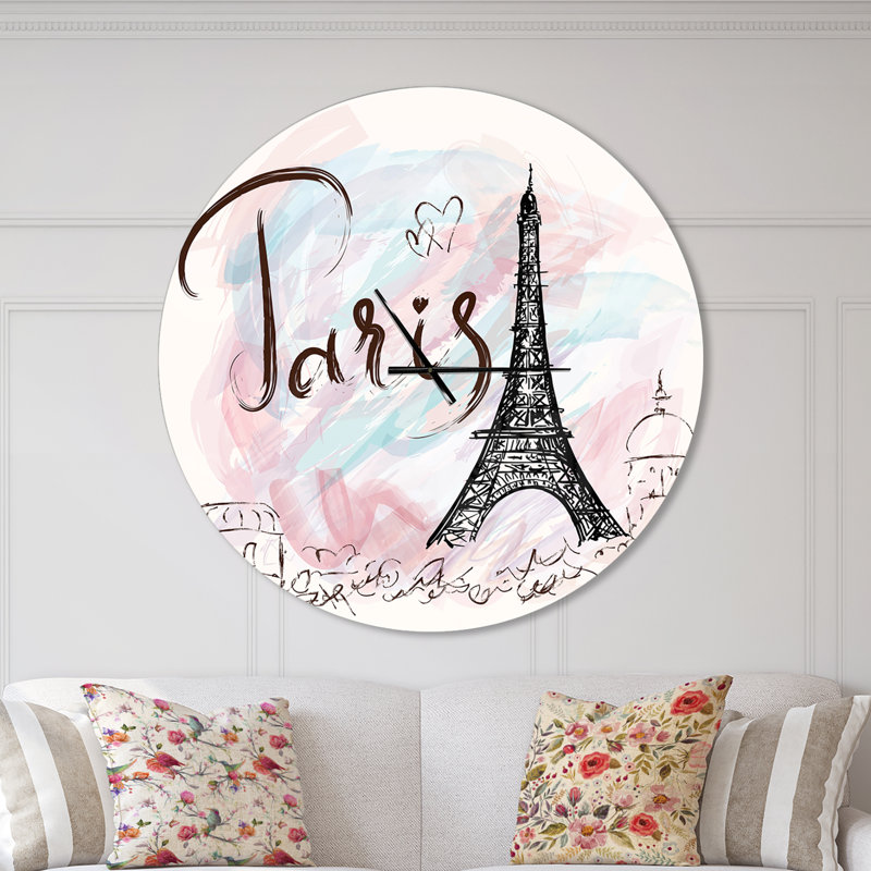 Illustration avec la Tour Eiffel de Paris - Horloge murale moderne, Surdimensionné