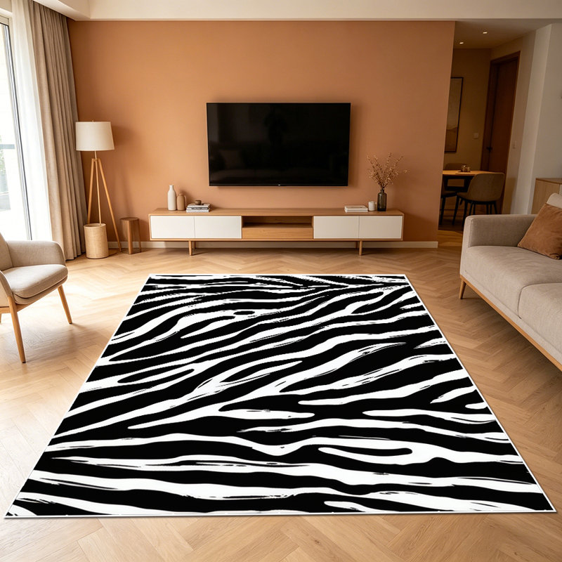 1PC Black White Zebra Print Stripe Pattern area rugs, Soft and Comfortable, easy-to-maintain, machine washable Indoor floor mat, suitable for living room, bedroom, dining room, entryway, backyard patio, front porch, home hallway, sunroom, Home Decor,