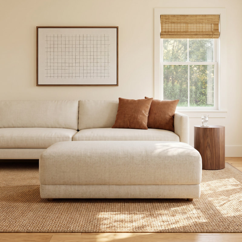 Naples Upholstered Ottoman, Cream Polyester Blend
