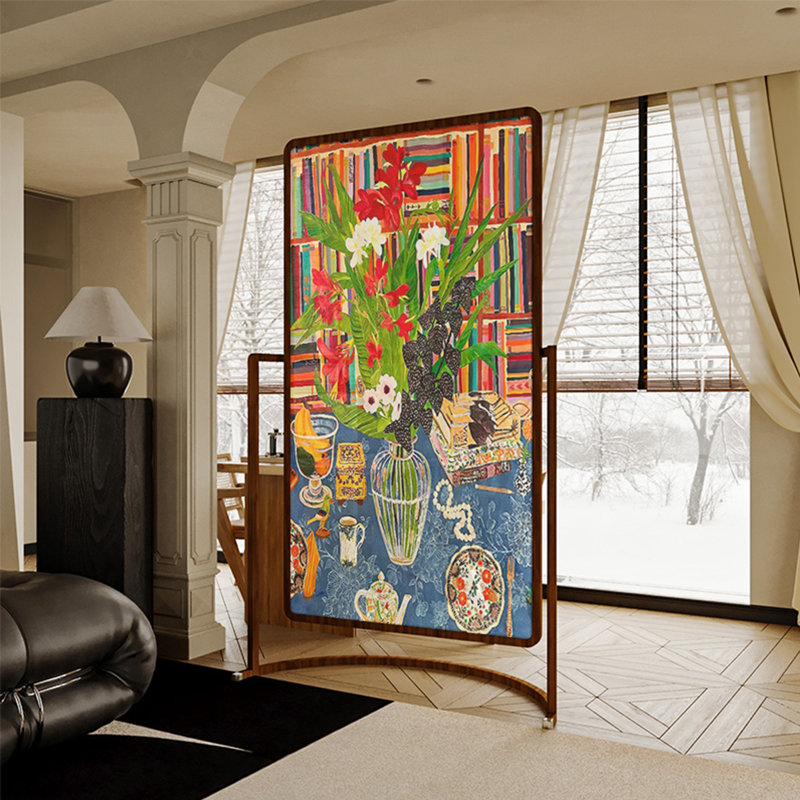 Paravent en bois massif de style peinture à l'huile, H 70,87 po x l 47,24 po x P 7,87 po