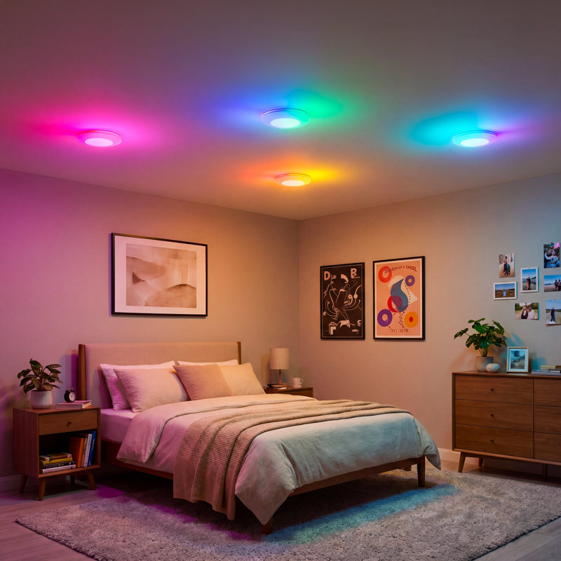 Éclairage encastré intelligent Lumary de 5/6 po, disque intelligent à DEL changeant de couleur avec lumière nocturne, plafonnier encastré à installation flexible, compatible avec Alexa / Google, paquet de 4