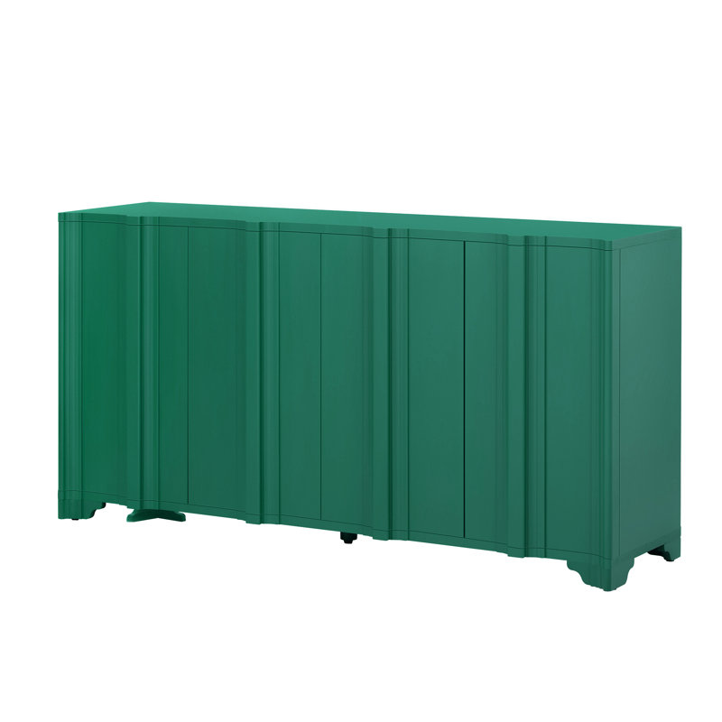 Artisano 4-Door Sideboard with Intricate Linear Accents and Premium Pine Veneer, Green