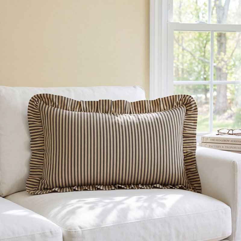 Vanora Faust Rectangular Cotton Pillow, Dark Crème/Coal Black, Polyester/Polyfill