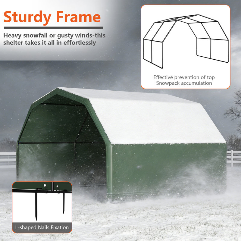 8' x 8' Portable Livestock Shelter, Heavy-Duty Steel Frame with Waterproof UV-Resistant Cover, Goat & Sheep Shelter for Small Livestock, Miniature Horses & Foals, 70.8" H