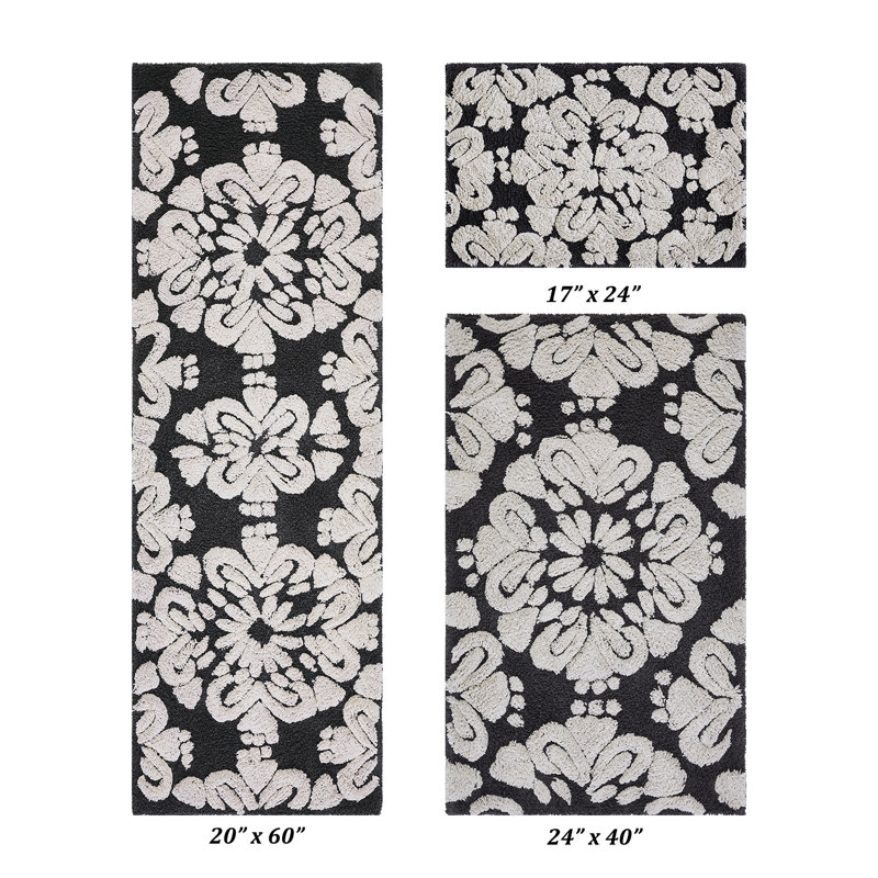 Chemash Premium-Quality 100% Cotton Super Absorbent Machine Washable 3 Piece Bathroom Rug Set, Charcoal