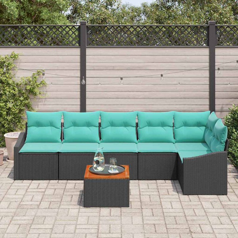 Ensemble de canapé de jardin vidaXL 7 pièces en rotin de polyester noir et turquoise