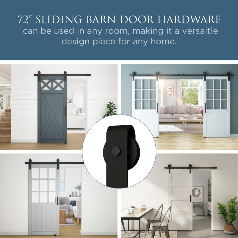 Ensemble de porte de grange d'intérieur 72 po avec fermeture en douceur, Noir mat